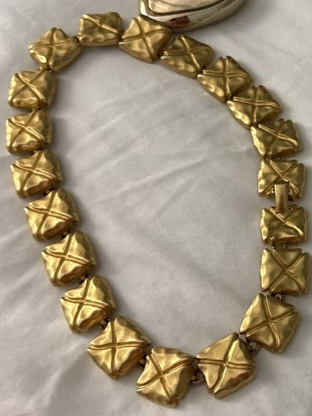 Vintage Brushed Gold Square Link Collar Necklace